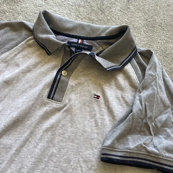 Tommy Hilfiger | Shirts | Tommy Hilfiger Polo Shirt Mens Large Slim Fit  Body Gray Cotton Top Preppy | Poshmark
